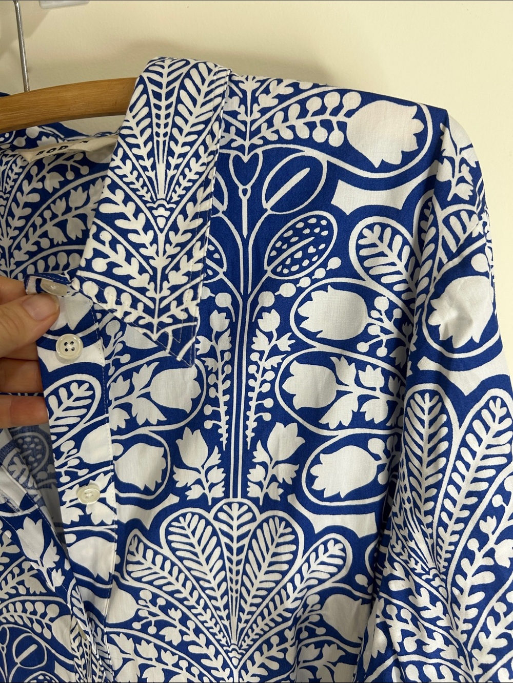 BODEN Blue Floral Long Sleeve Midi Belted Shirt Dress Size 14 - Picture 8 of 16
